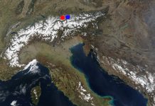 Map of Alps - Германия - червено - Zugspitze; синьо - Sudelfeld