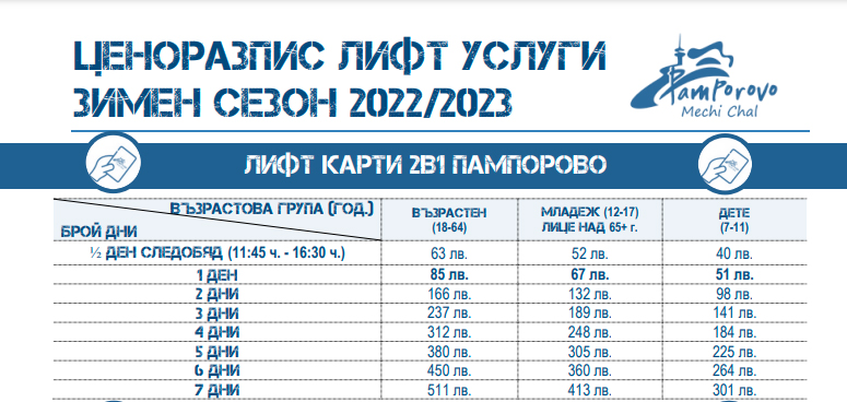 Пампорово, цени за сезон 2022/2023 (1)
