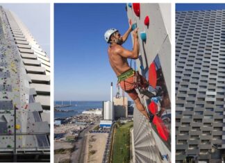 Най-високата стена за катерене на Copen Hill, изработена от Walltopia