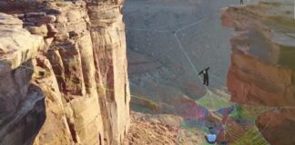 Мики и Пърпъл се качват на 125 метра над земята над каньон в Юта за своята сватбена церемония