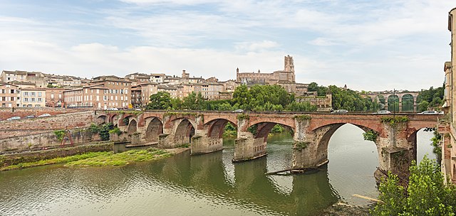 (Albi) North views of the Ste Cécile Cathedral and the Old Bridge
